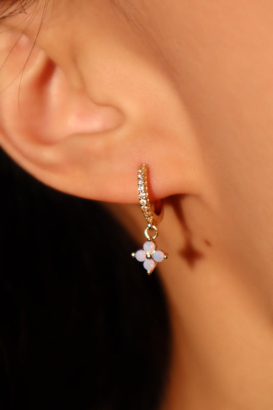 藍色幸運葉圓形耳環