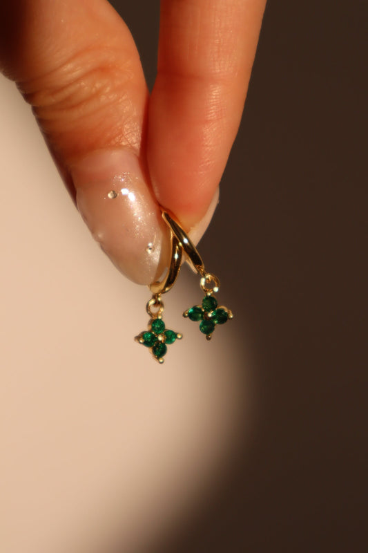 金屬圓形綠色佛牌葉子耳環