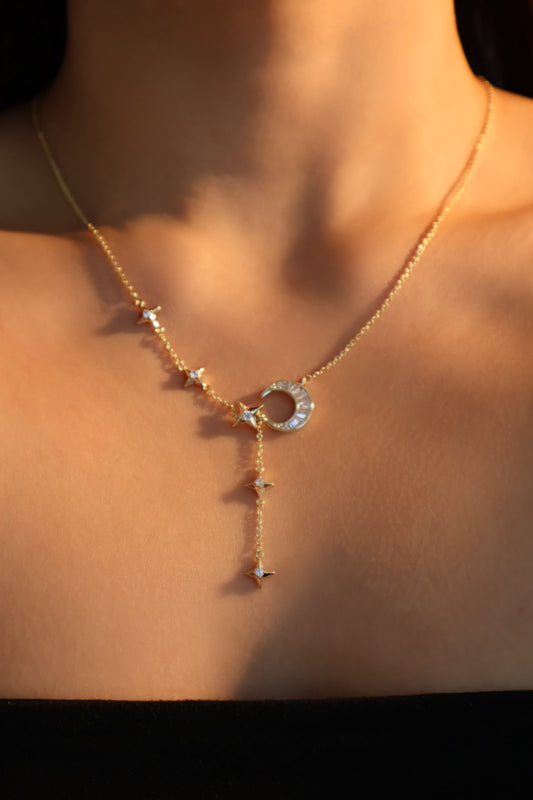 星星與月亮鑽石吊墜項鍊