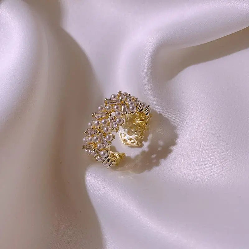 奢華珍珠金色戒指