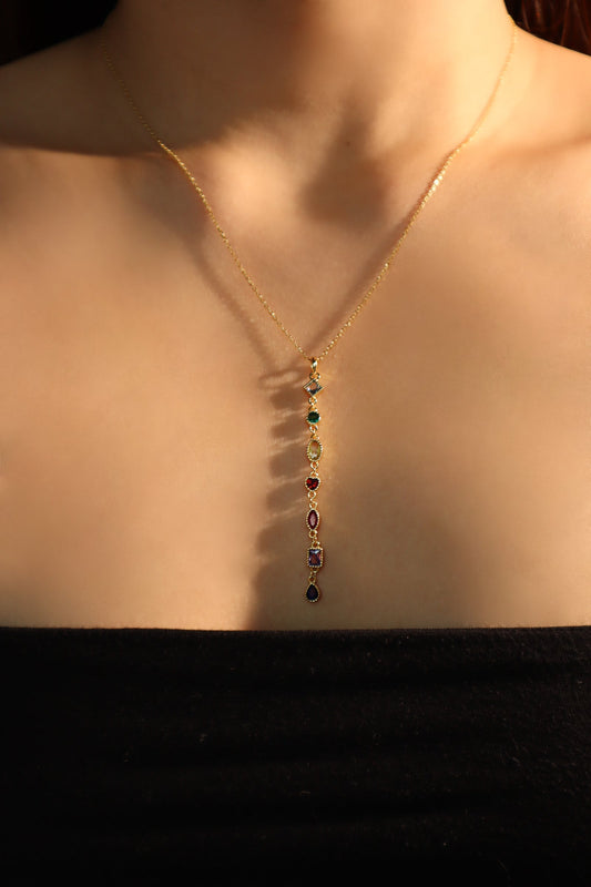 彩色寶石鍊條金質項鍊