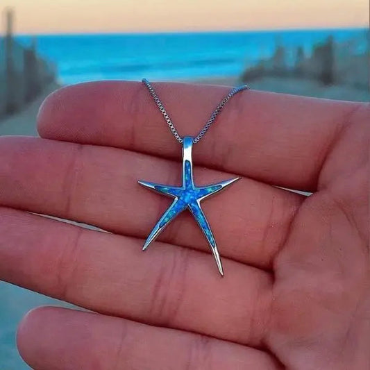 藍歐寶石項鍊與純銀海星吊飾