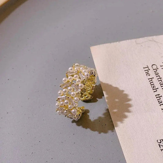 奢華珍珠金色戒指