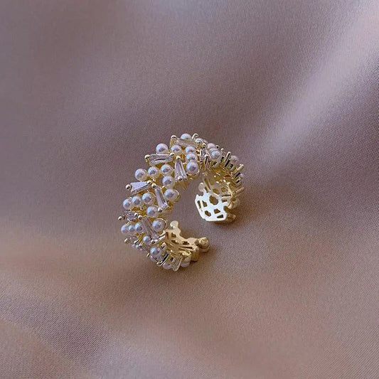 奢華珍珠金色戒指