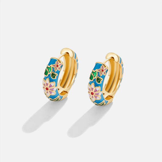 金色圓形花卉耳環