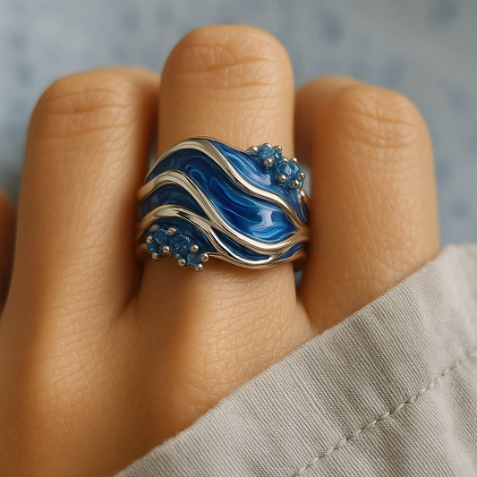 復古黃金海洋波浪戒指